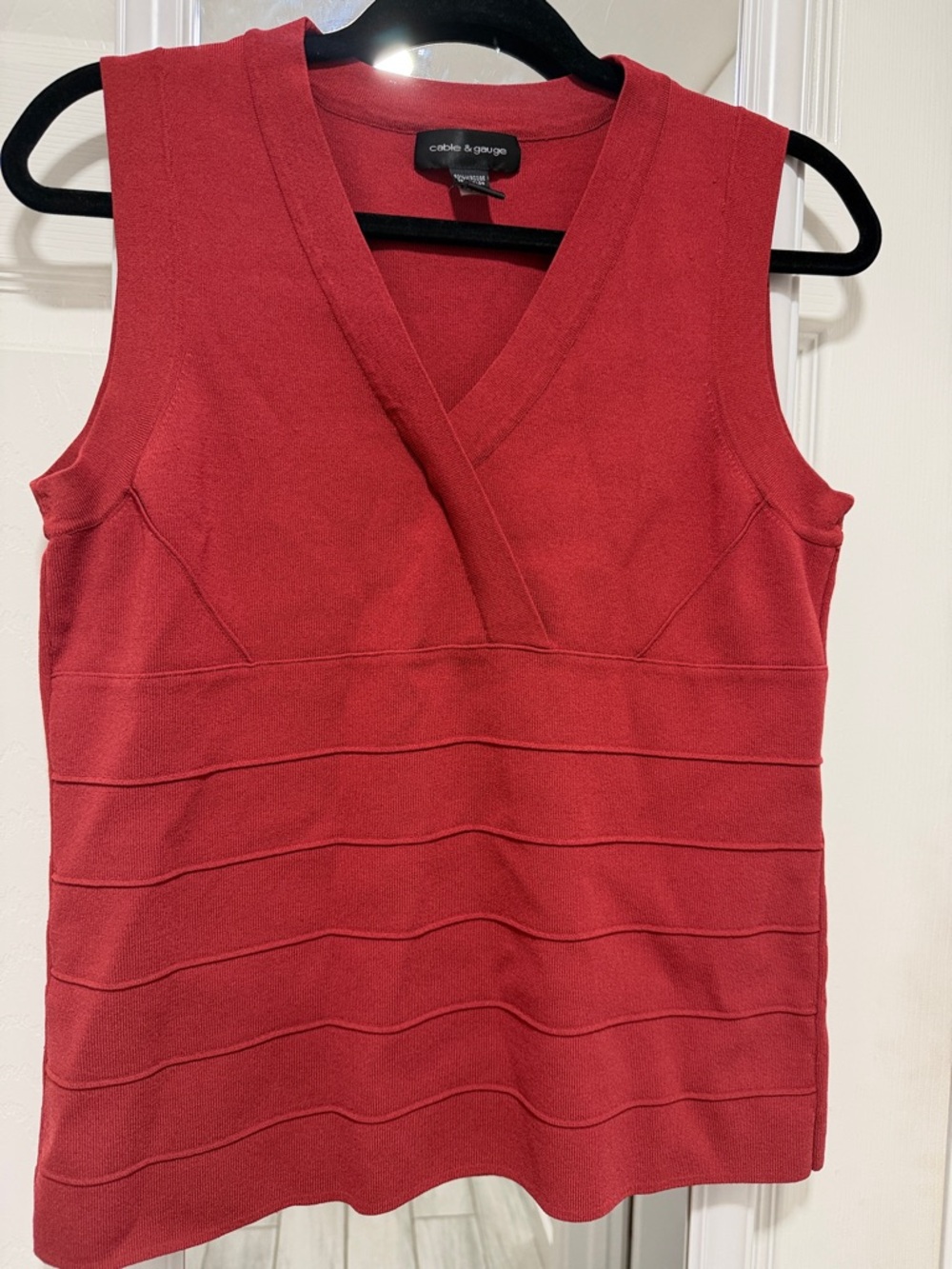 Cable & Gauge Sleeveless Wrap-Style Knit Top in Red
